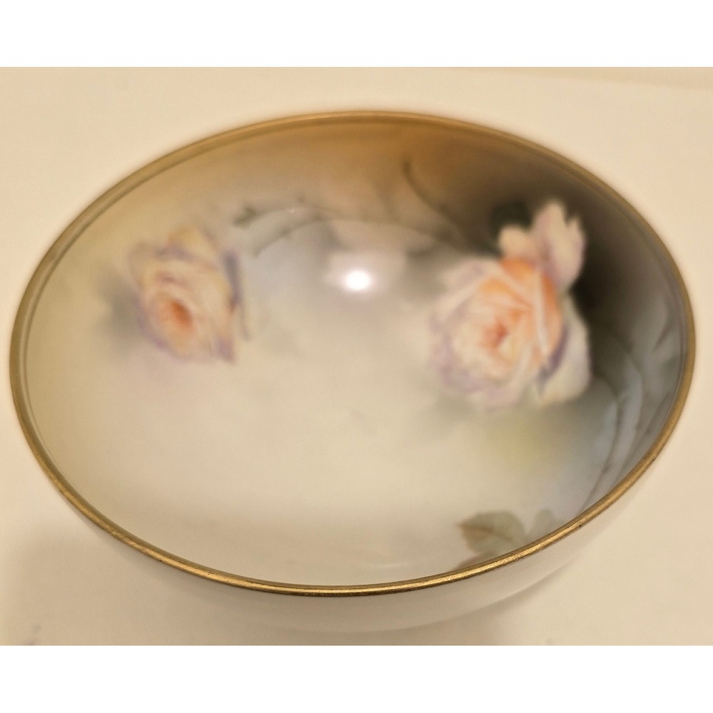 Antique Royal Rudolstadt Prussia Beyer & Bock 3-Footed Porcelain Rose Bowl Gold